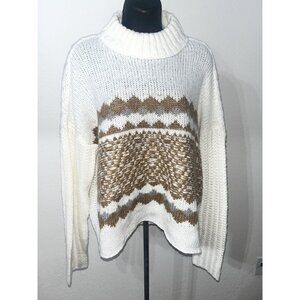 Knox Rose Long Sleeve Turtle Neck Sweater Women Large Loose Knit White